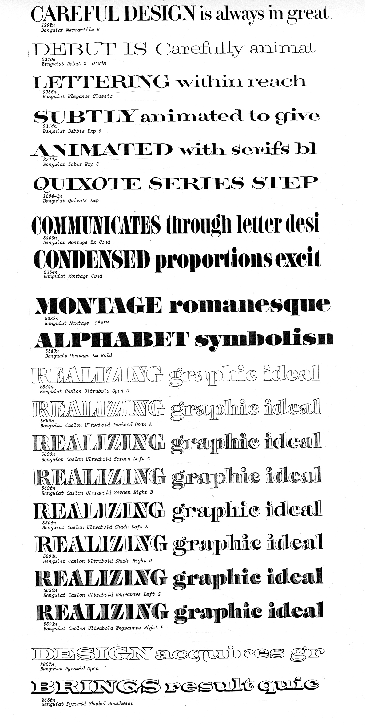 waterfall of various benguiat types